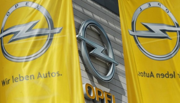 Flags with the logo of German carmaker O