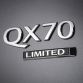 The 2017 Infiniti QX70 Limited model's exterior enhancements begin with a unique front fascia, LED daytime running lights replacing the standard QX70 fog lights and a new grille design (coming on all 2017 QX70 models). Other changes include body-color side air vents, dark-finish outside mirror housings, dark finish rear combination lamps and a stainless steel rear bumper protector.
