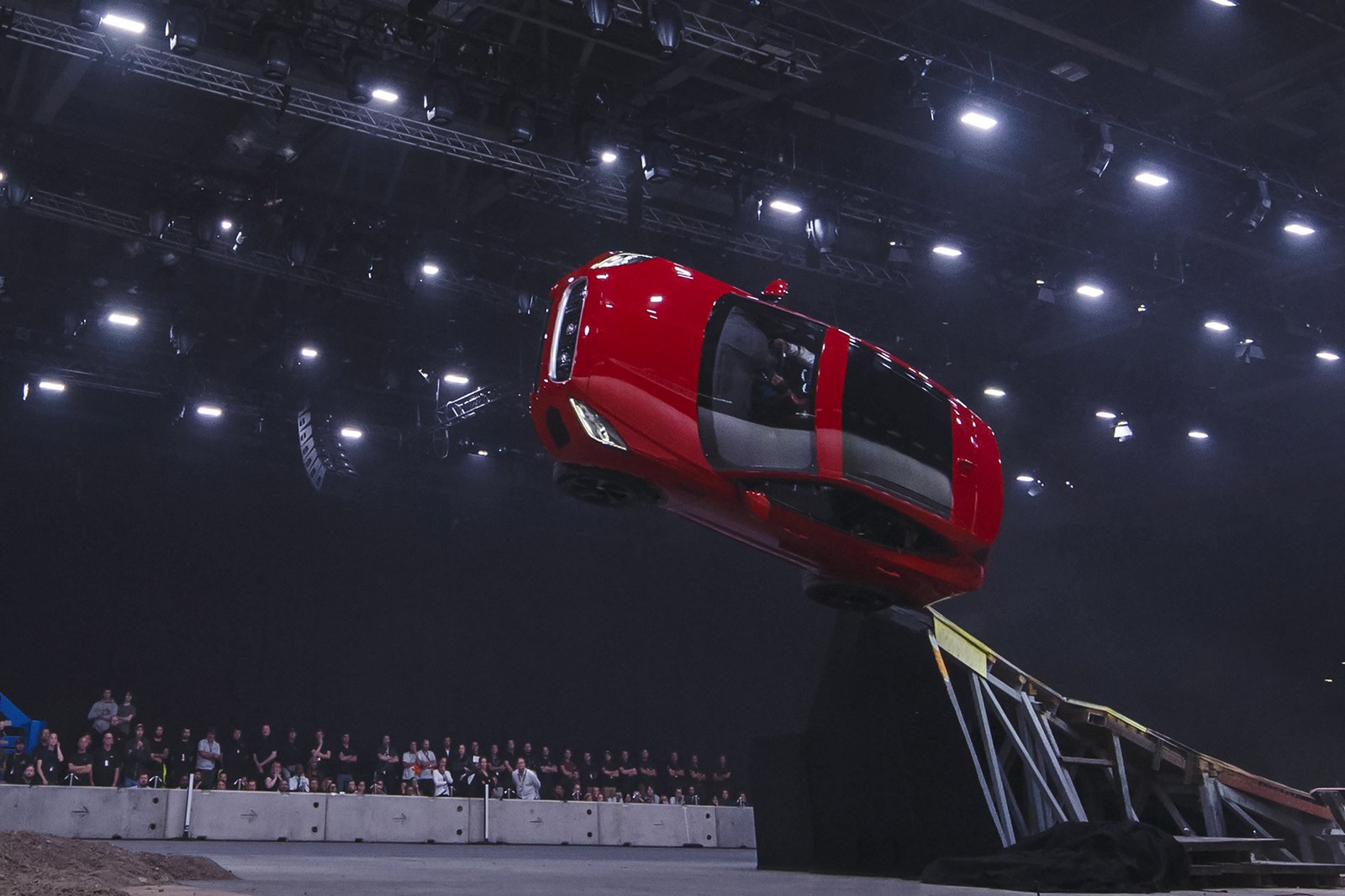 NOTE: IMAGE STRICTLY EMBARGOED UNTIL 20.00 BST, JULY 13th 2017. NO ONLINE USE PRIOR TO THIS TIME.Jaguar and stunt driver Terry Grant set a new Guinness World Record for longest barrel roll at the global launch of the new Jaguar E-PACE at ExCel London.