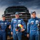 (L-R) Evgeny Yakovlev (co-driver), Vladimir Rybakov (co-driver) and Eduard Nikolaev (driver) of Team KAMAZ Master pose for a portrait during the Kagan Gold race in Astrakhan, Russia on April 29th, 2016.