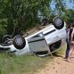 African Elephant Overturns and Punctures Small Car