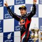 SAKHIR, BAHRAIN - APRIL 22:  Sebastian Vettel of Germany and Red Bull Racing celebrates on the podium after winning the Bahrain Formula One Grand Prix at the Bahrain International Circuit on April 22, 2012 in Sakhir, Bahrain.  (Photo by Paul Gilham/Getty Images)