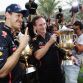 SAKHIR, BAHRAIN - APRIL 22:  Sebastian Vettel (L) of Germany and Red Bull Racing celebrates with his Team Principal Christian Horner (R) in the paddock after winning the Bahrain Formula One Grand Prix at the Bahrain International Circuit on April 22, 2012 in Sakhir, Bahrain.  (Photo by Mark Thompson/Getty Images)