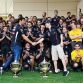 SAKHIR, BAHRAIN - APRIL 22:  Sebastian Vettel (R) of Germany and Red Bull Racing celebrates with Mark Webber (L) of Australia and Red Bull Racing and other team mates in the paddock after winning the Bahrain Formula One Grand Prix at the Bahrain International Circuit on April 22, 2012 in Sakhir, Bahrain.  (Photo by Mark Thompson/Getty Images)