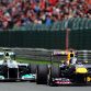 SPA FRANCORCHAMPS, BELGIUM - AUGUST 28:  Sebastian Vettel of Germany and Red Bull Racing leads from Nico Rosberg of Germany and Mercedes GP during the Belgian Formula One Grand Prix at the Circuit of Spa Francorchamps on August 28, 2011 in Spa Francorchamps, Belgium.  (Photo by Lars Baron/Getty Images)