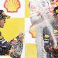 SPA FRANCORCHAMPS, BELGIUM - AUGUST 28:  Race winner Sebastian Vettel (L) of Germany and Red Bull Racing celebrates with second placed Mark Webber (R) of Australia and Red Bull Racing on the podium after the Belgian Formula One Grand Prix at the Circuit of Spa Francorchamps on August 28, 2011 in Spa Francorchamps, Belgium.  (Photo by Vladimir Rys/Getty Images)