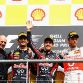 SPA FRANCORCHAMPS, BELGIUM - AUGUST 28:  Race winner Sebastian Vettel (2nd R) of Germany and Red Bull Racing celebrates with third placed Jenson Button (R) of Great Britain and McLaren, second placed Mark Webber (2nd L) of Australia and Red Bull Racing and Red Bull Racing Chief Technical Officer Adrian Newey (L) on the podium after the Belgian Formula One Grand Prix at the Circuit of Spa Francorchamps on August 28, 2011 in Spa Francorchamps, Belgium.  (Photo by Mark Thompson/Getty Images)