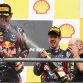 SPA FRANCORCHAMPS, BELGIUM - AUGUST 28:  Race winner Sebastian Vettel (C) of Germany and Red Bull Racing celebrates with second placed Mark Webber (L) of Australia and Red Bull Racing and Red Bull Racing Chief Technical Officer Adrian Newey (R) on the podium after the Belgian Formula One Grand Prix at the Circuit of Spa Francorchamps on August 28, 2011 in Spa Francorchamps, Belgium.  (Photo by Mark Thompson/Getty Images)