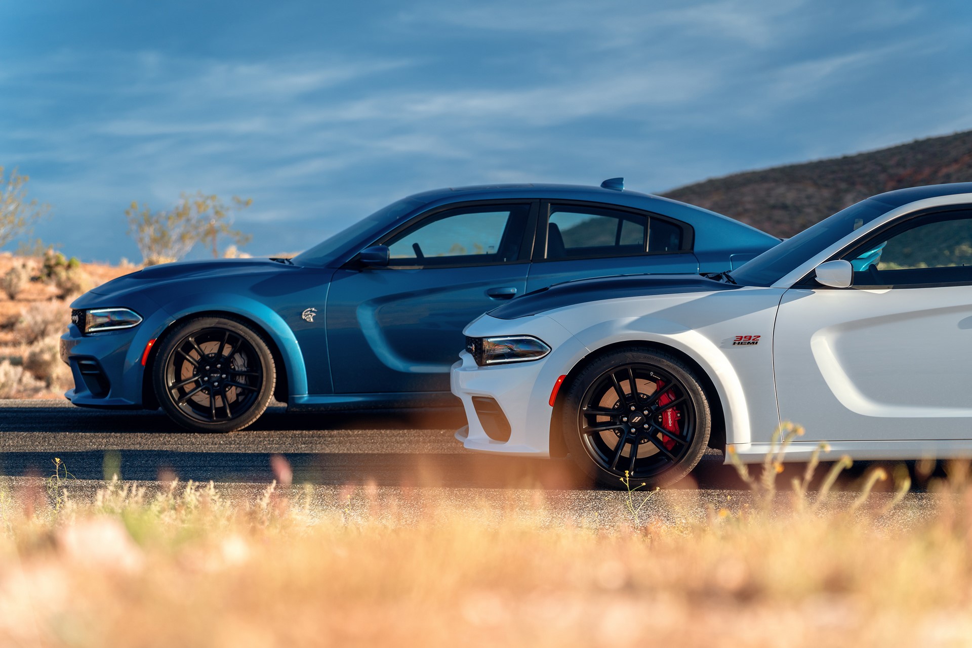 2020 Dodge Charger Scat Pack Widebody (Front) and 2020 Dodge Charger SRT Hellcat Widebody (Rear)