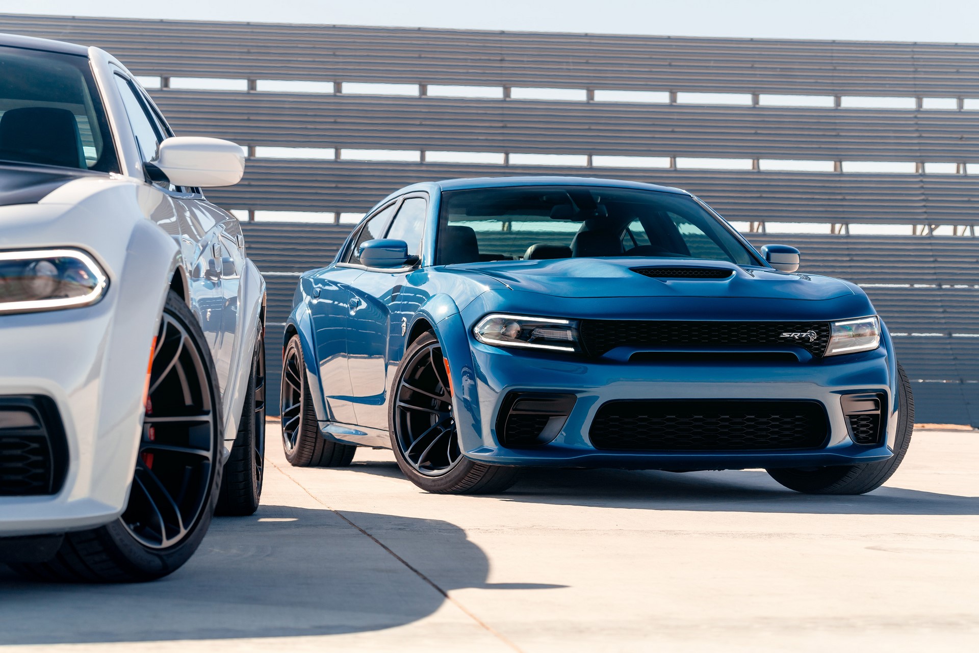 2020 Dodge Charger Scat Pack Widebody (Left) and  2020 Dodge Charger SRT Hellcat Widebody (Right)