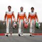L-R: Giancarlo Fisichella (ITA) Force India, Vitantonio Liuzzi (ITA) Force India test driver, and Adrian Sutil (GER) Force India.
Force India F1 VJM02 Shakedown, Silverstone, England, Wednesday 25 February 2009.