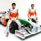 (L to R): Giancarlo Fisichella (ITA) with Force India F1 team mate Adrian Sutil (GER) alongside the Force India F1 VJM02.
Force India F1 VJM02 Launch Studio Shoot, Silverstone, England, 24 February 2009.