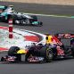 NUERBURG, GERMANY - JULY 24:  Sebastian Vettel of Germany and Red Bull Racing leads from Nico Rosberg of Germany and Mercedes GP during the German Formula One Grand Prix at the Nurburgring on July 24, 2011 in Nuerburg, Germany.  (Photo by Clive Mason/Getty Images)
