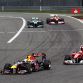 NUERBURG, GERMANY - JULY 24:  (L-R) Sebastian Vettel of Germany and Red Bull Racing leads from Fernando Alonso of Spain and Ferrari during the German Formula One Grand Prix at the Nurburgring on July 24, 2011 in Nuerburg, Germany.  (Photo by Mark Thompson/Getty Images)