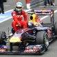 NUERBURG, GERMANY - JULY 24:  Fernando Alonso of Spain and Ferrari gets a lift back to the pits from Mark Webber of Australia and Red Bull Racing following the German Formula One Grand Prix at the Nurburgring on July 24, 2011 in Nuerburg, Germany.  (Photo by Julian Finney/Getty Images)