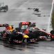 MONTREAL, CANADA - JUNE 12:  Mark Webber (left) of Australia and Red Bull Racing and Lewis Hamilton (right) of Great Britain and McLaren drive side by side thru the first corner during the Canadian Formula One Grand Prix at the Circuit Gilles Villeneuve on June 12, 2011 in Montreal, Canada.  (Photo by Mark Thompson/Getty Images)