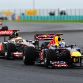 BUDAPEST, HUNGARY - JULY 31:  Sebastian Vettel of Germany and Red Bull Racing leads from Lewis Hamilton of Great Britain and McLaren during the Hungarian Formula One Grand Prix at the Hungaroring on July 31, 2011 in Budapest, Hungary.  (Photo by Lars Baron/Getty Images)
