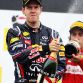 BUDAPEST, HUNGARY - JULY 31:  Second placed Sebastian Vettel of Germany and Red Bull Racing celebrates on the podium following the Hungarian Formula One Grand Prix at the Hungaroring on July 31, 2011 in Budapest, Hungary.  (Photo by Mark Thompson/Getty Images)