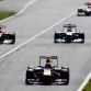 MONZA, ITALY - SEPTEMBER 11:  Sebastian Vettel (front) of Germany and Red Bull Racing leads from Fernando Alonso (L) of Spain and Ferrari and Michael Schumacher (R) of Germany and Mercedes GP and Lewis Hamilton (rear) of Great Britain and McLaren on his way to winning the Italian Formula One Grand Prix at the Autodromo Nazionale di Monza on September 11, 2011 in Monza, Italy.  (Photo by Paul Gilham/Getty Images)