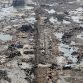 A train station vanished from where it once stood in Minami Sanriku, Japan, March 13.  Photo Credit: AP