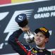 SUZUKA, JAPAN - OCTOBER 09:  Sebastian Vettel of Germany and Red Bull Racing celebrates on the podium after finishing third to secure his second F1 World Drivers Championship during the Japanese Formula One Grand Prix at Suzuka Circuit on October 9, 2011 in Suzuka, Japan.  (Photo by Clive Rose/Getty Images)