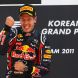 YEONGAM-GUN, SOUTH KOREA - OCTOBER 16:  Sebastian Vettel of Germany and Red Bull Racing celebrates on the podium after winning the Korean Formula One Grand Prix at the Korea International Circuit on October 16, 2011 in Yeongam-gun, South Korea.  (Photo by Clive Rose/Getty Images)
