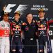 YEONGAM-GUN, SOUTH KOREA - OCTOBER 16:  Race winner Sebastian Vettel (2nd left) of Germany and Red Bull Racing celebrates with his Team Principal Christian Horner (2nd right), second placed Lewis Hamilton (left) of Great Britain and McLaren and third placed Mark Webber (right) of Australia and Red Bull Racing following the Korean Formula One Grand Prix at the Korea International Circuit on October 16, 2011 in Yeongam-gun, South Korea.  (Photo by Mark Thompson/Getty Images)