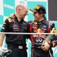 KUALA LUMPUR, MALAYSIA - APRIL 10:  Sebastian Vettel (R) of Germany and Red Bull Racing celebrates with Red Bull Racing Chief Technical Officer Adrian Newey on the podium after winning the Malaysian Formula One Grand Prix at the Sepang Circuit on April 10, 2011 in Kuala Lumpur, Malaysia.  (Photo by Paul Gilham/Getty Images)