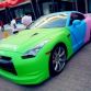 Nissan GT-R in lime-green, blue and Pink from China