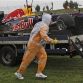 Stewards lift the crashed Red Bull car of driver  Sebastian Vettel of Germany during the first free practice at the Istanbul Park circuit racetrack, in Istanbul, Turkey, April 30, 2011. Vettel was unharmed after crashing his Red Bull car during the rainy first practice for the Turkish Grand Prix on Friday. The Formula One race will be held on Sunday.  (AP Photo/Frank Augstein)