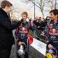 MILTON KEYNES, ENGLAND - DECEMBER 10: Jake Humphrey (L) interviews Sebastian Vettel (C) of Germany and Red Bull Racing and Mark Webber (R) of Australia and Red Bull Racing during the Red Bull Racing Home Run event on December 10, 2011 in Milton Keynes, England.  (Photo by Mark Thompson/Getty Images for Red Bull)