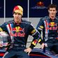 JEREZ DE LA FRONTERA, SPAIN - FEBRUARY 09:  Drivers Mark Webber (r) and Sebastian Vettel (l) of Red Bull Racing F1 team unveil their new car the RB5 at the Circuito de Jerez on  February 9, 2009 in Jerez de la Frontera, Spain.  (Photo by Mark Thompson/Getty Images) *** Local Caption *** Mark Webber;Sebastian Vettel