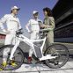 smart boss Dr. Annette Winkler presents MERCEDES AMG PETRONAS Formula 1 drivers Nico Rosberg (left) and Michael Schumacher (centre) with the first smart ebikes.