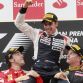 Circuit de Catalunya, Barcelona, Spain13th May 2012Fernando Alonso, Ferrari and Kimi Raikkonen, Lotus GP hold up Pastor Maldonado, Williams F1 Team as he celebrates on the podium after winning the race.World Copyright:Andrew Ferraro/LAT Photographicref: Digital Image _Q0C6164